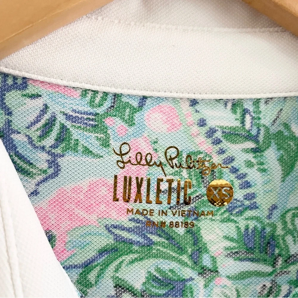 Lilly Pulitzer Imara Golf Print Polo Top Novelty Gold Buttons XS - Picture 9 of 16